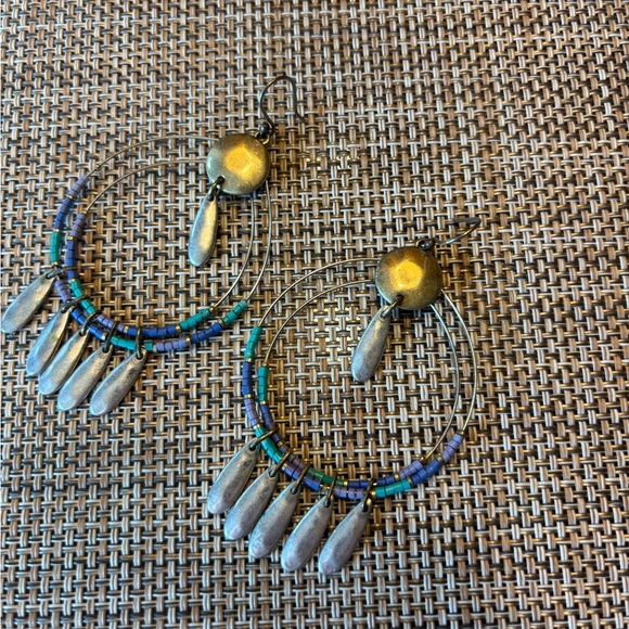 Artisan Gold and Silver Dangle Earrings - Picture 2 of 2